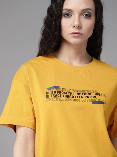

Roadster Women Mustard Yellow Solid Round Neck T-shirt