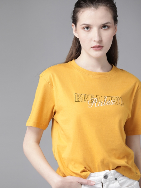 

Roadster Women Mustard Yellow Printed Detail Round Neck T-shirt