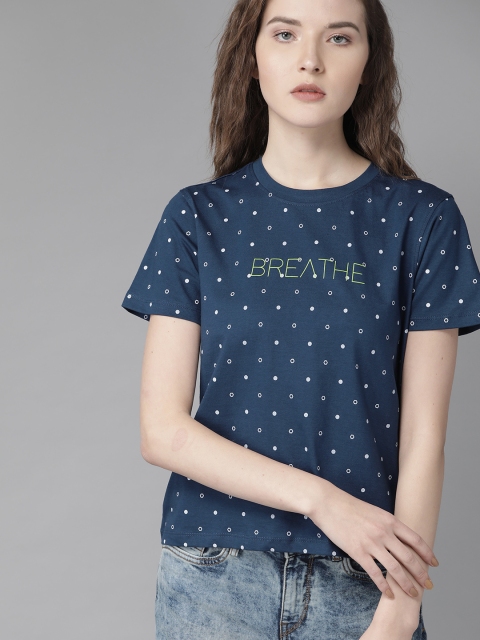 

Roadster Women Navy Blue & White Printed Round Neck T-shirt