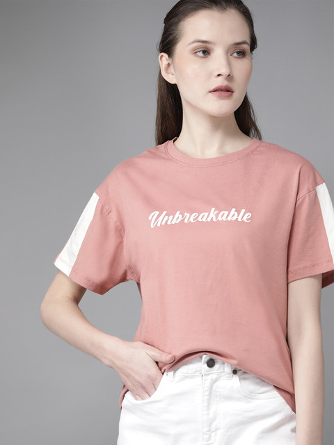 

Roadster Women Dusty Pink Printed Detail Round Neck T-shirt