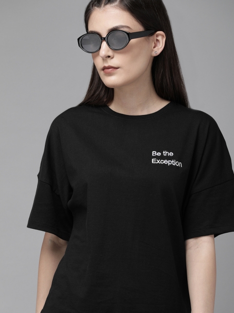 

Roadster Women Black Solid Round Neck T-shirt