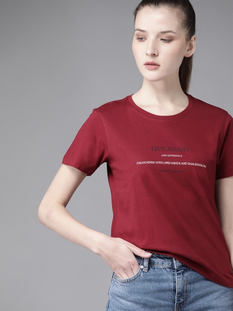 

Roadster Women Maroon Printed Round Neck T-shirt