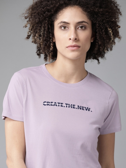 

Roadster Women Lavender Printed Detail Round Neck Pure Cotton T-shirt