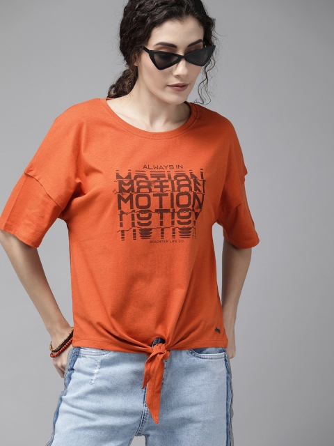 

Roadster Women Orange Printed Round Neck T-shirt