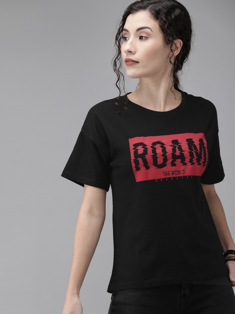 

Roadster Women Black Printed Typography Print T-shirt