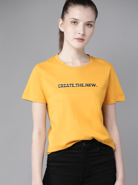 

Roadster Women Mustard Yellow Printed Detail Round Neck T-shirt