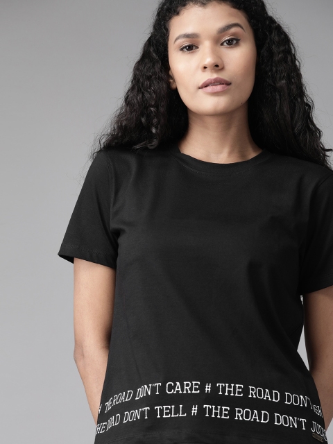 

Roadster Women Black Solid Round Neck T-shirt