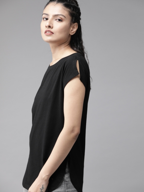 

Roadster Women Black Pure Solid Pure Cotton Top