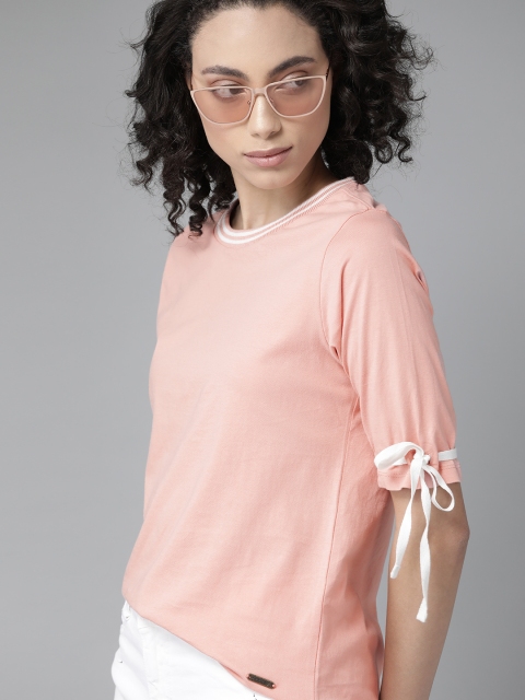 

Roadster Women Pink Tie-Ups Pure Cotton Solid Top