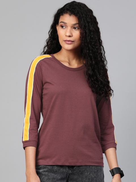 

Roadster Women Burgundy Solid Round Neck T-shirt