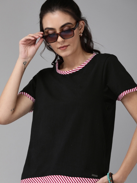 

Roadster Women Black Solid Pure Cotton Top
