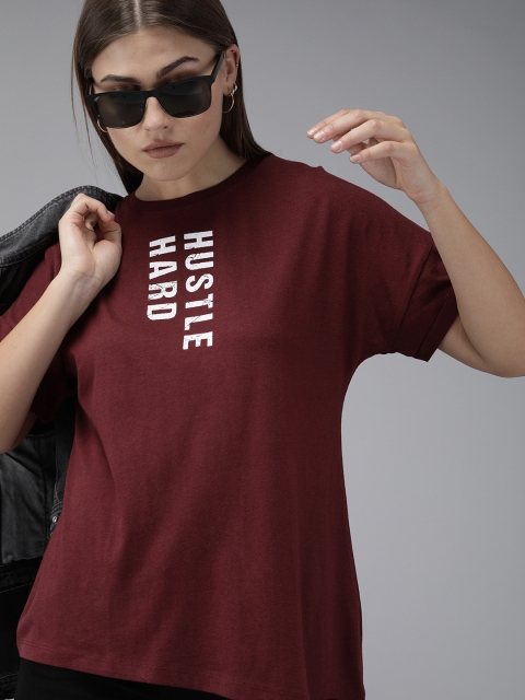

Roadster Maroon & White Printed Boxy Top