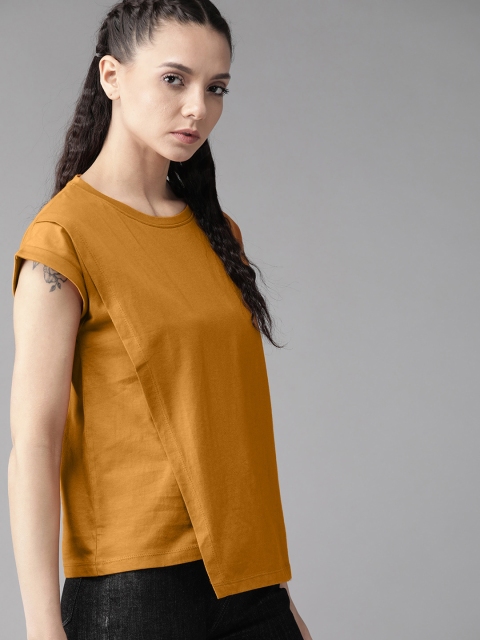 

Roadster Women Mustard Yellow Layered Solid Top