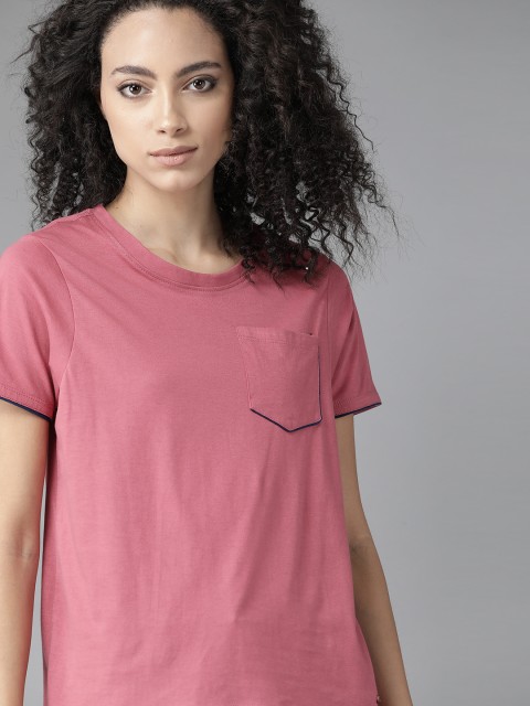 

Roadster Women Pink Solid Round Neck T-shirt