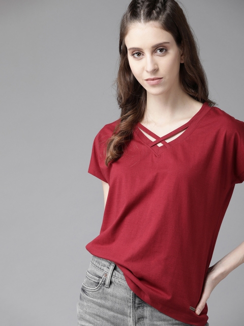 

Roadster Women Maroon Solid Pure Cotton Top