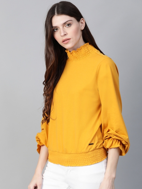 

Roadster Women Mustard Yellow Solid Blouson Top