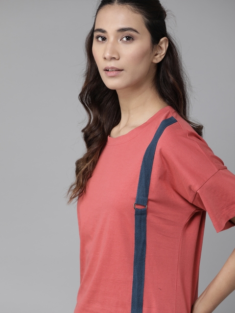 Roadster Women Rust Red Pure Cotton Solid Round Neck T-shirt