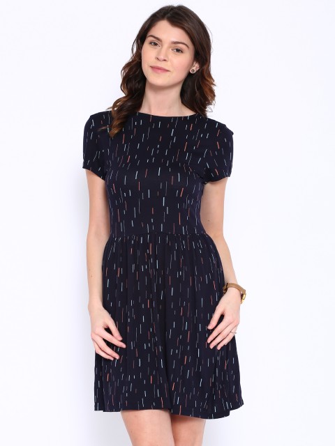 

ONLY Navy Printed A-Line Dress, Navy blue