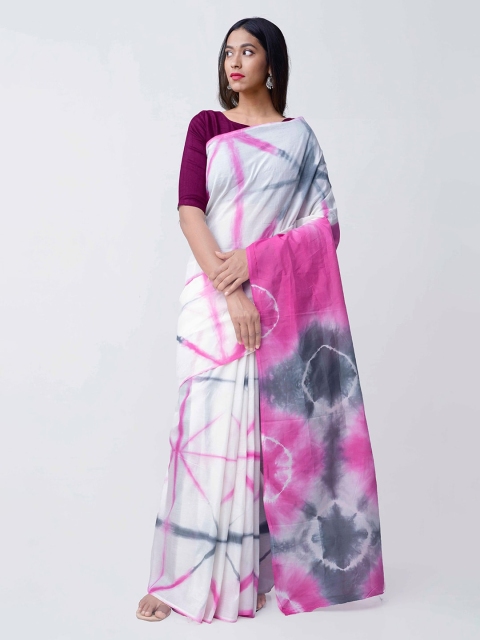 

Unnati Silks White & Pink Art Silk Printed Saree