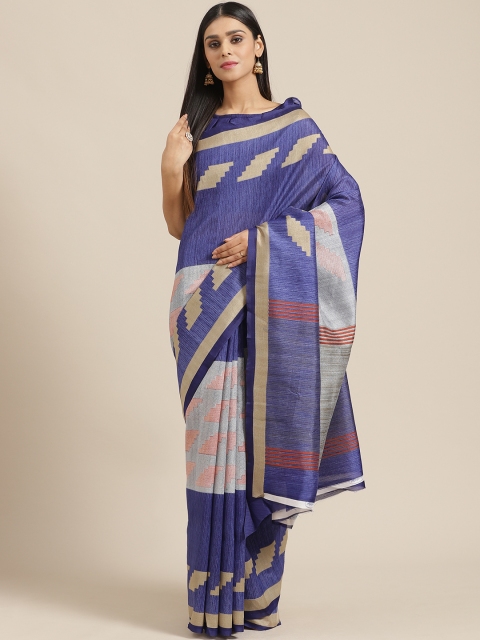 

Saree mall Blue & Off-White Printed Saree