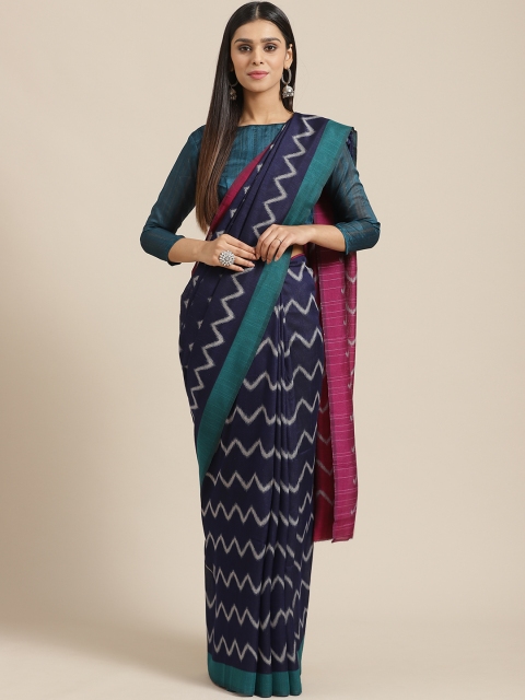 

Saree mall Navy Blue & Grey Printed Saree