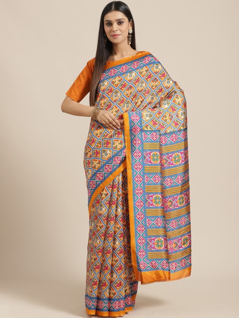 

Saree mall Mustard Yellow & Blue Printed Saree