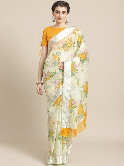 

Saree mall Cream-Coloured & Yellow Floral Print Saree