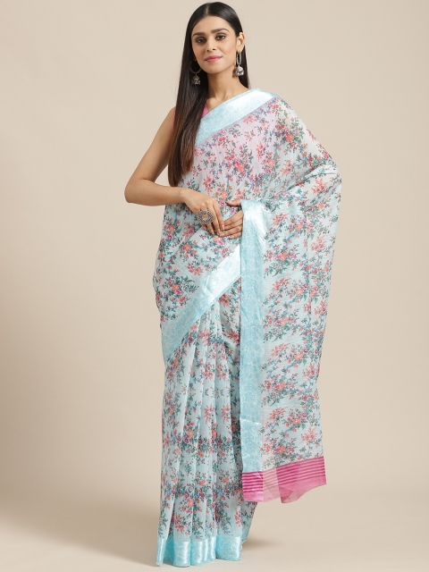 

Saree mall Blue & Pink Floral Print Saree