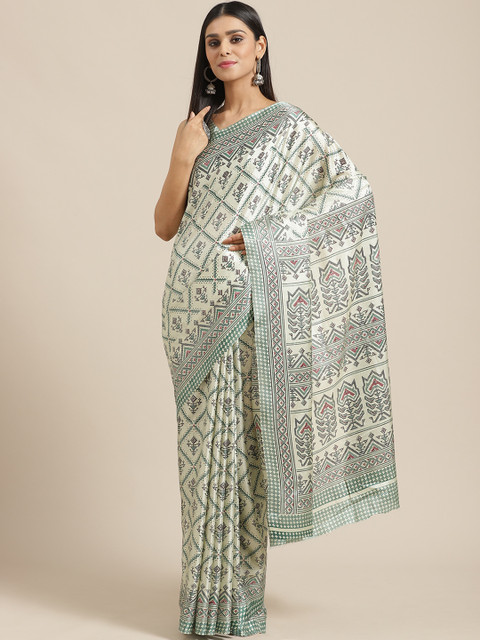 

Saree mall Sea Green & Black Printed Saree