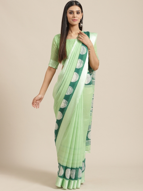 

Saree mall Green Solid Saree With Printed Detail