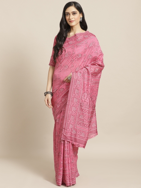 

Saree mall Pink & Black Ethnic Print Saree