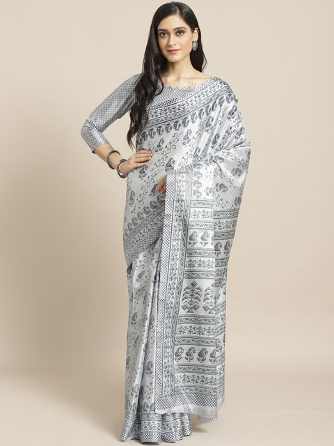 

Saree mall Grey & Blue Printed Saree