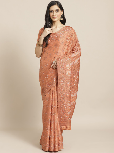 

Saree mall Peach-Coloured Ethnic Print Saree