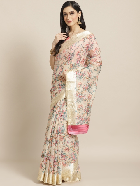 

Saree mall Beige & Pink Floral Printed Saree