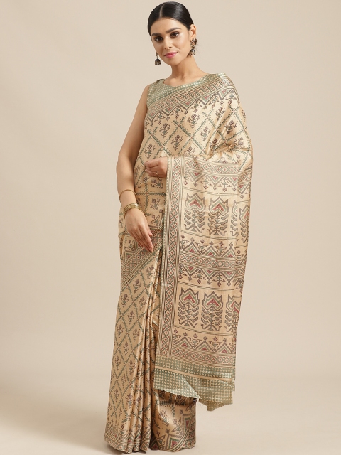 

Saree mall Beige & Green Geometric Printed Saree
