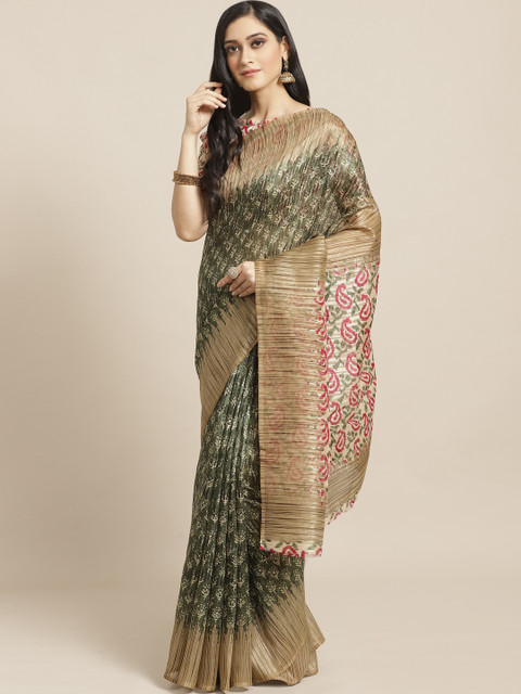 

Saree mall Green & Beige Ethnic Print Saree