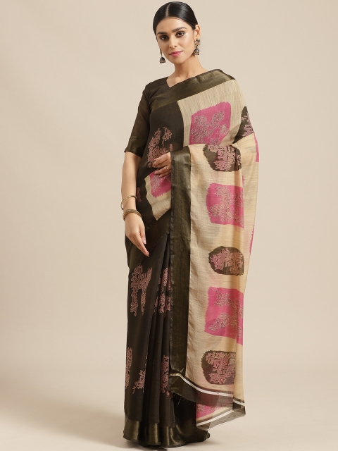 

Saree mall Olive Brown & Mauve Abstract Printed Saree