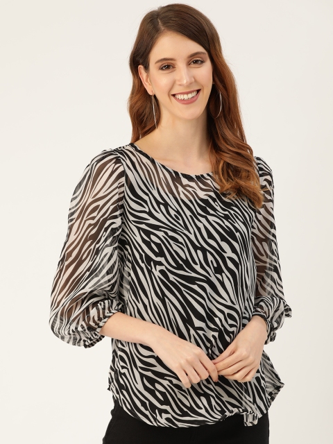 

Vaak Women Black & White Zebra Print Top