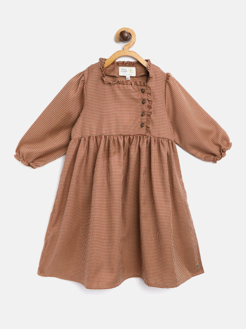 

Cherry Crumble Girls Beige & Red Geometric Self Design A-Line Dress