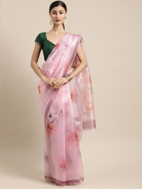 

Tikhi Imli Pink & Green Organza Floral Printed Saree