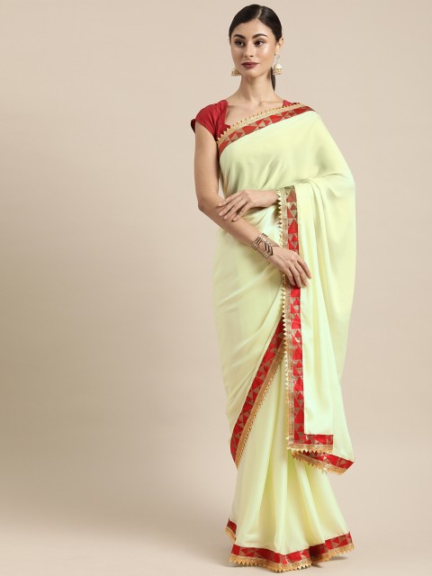 

Tikhi Imli Green & Red Solid Poly Crepe Saree