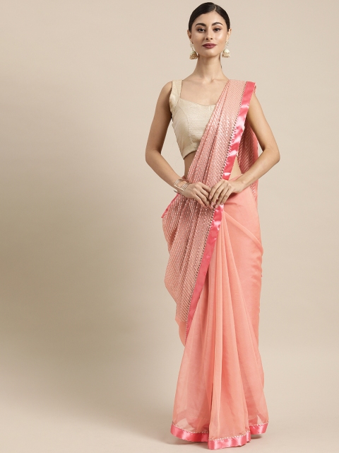 

Tikhi Imli Peach Coloured Sequinns Embroidery Organza Saree