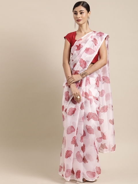

Tikhi Imli White & Red Organza Floral Printed Saree