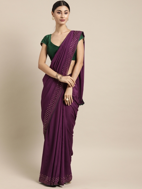 

Tikhi Imli Purple & Green Poly Crepe Solid Saree