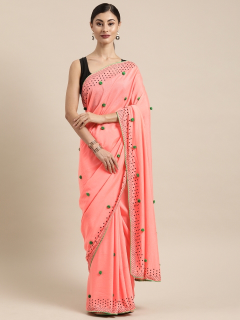 

Tikhi Imli Pink & Green Poly CrepeSwarovski Crystal Saree
