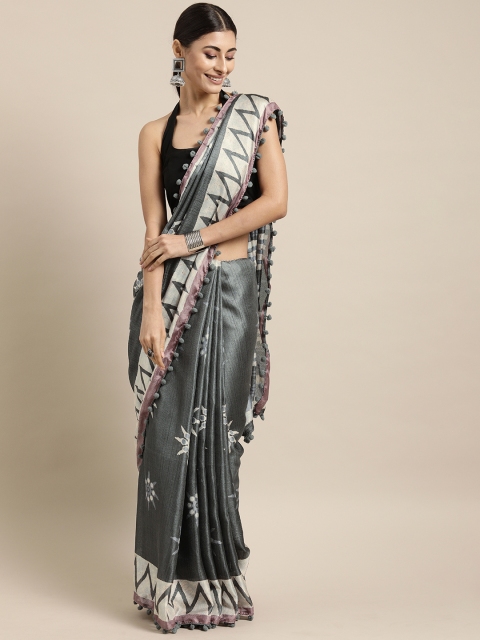 

Tikhi Imli Grey & Off-White Polycotton Printed Saree