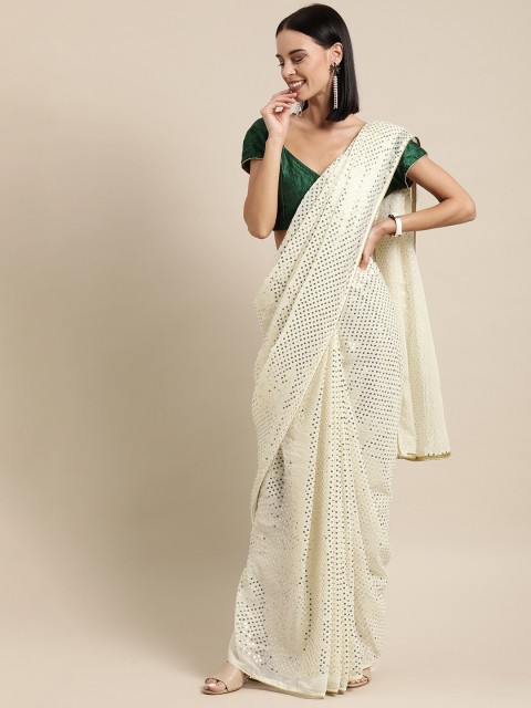 

Tikhi Imli Off White Sequinns Embroidery Poly Georgette Saree