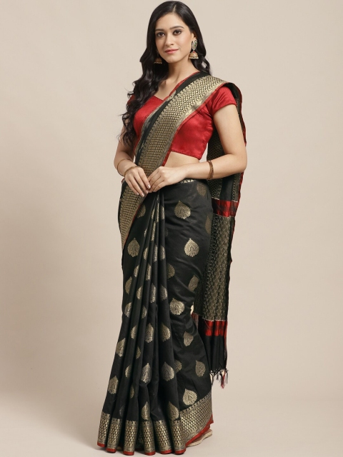 

swatika Black & Golden Zari Jacquard Woven Design Handloom Banarasi Saree
