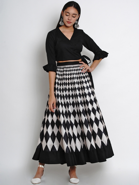 

Bhama Couture Women Black & White Solid Top with Skirt