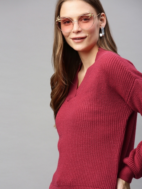 

HERE&NOW Women Pink Solid Pullover Sweater